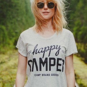 Camp Brand Goods Happy Camper T Shirt in Oatmeal Heather - S